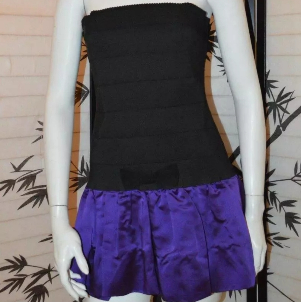 D&G DOLCE GABBANA 44 8 M black corset bandage dress satin purple mini skirt
